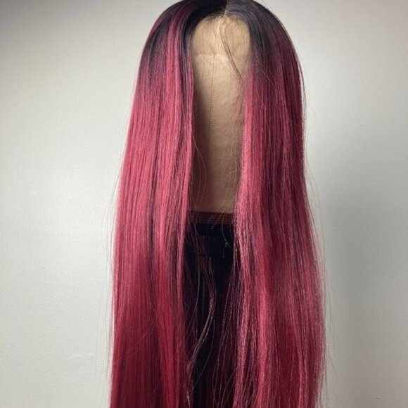 Straight Long Black Red Lace Front Wig - Picture 1 of 9